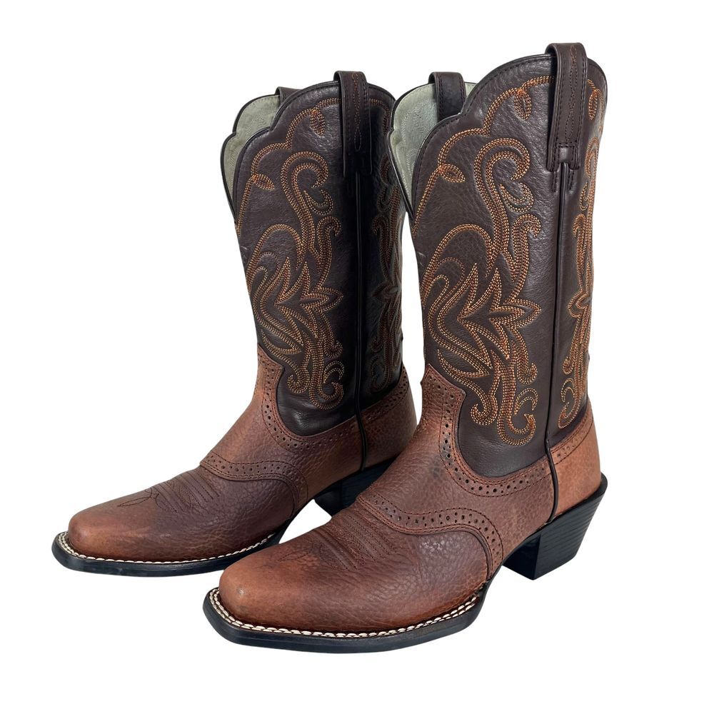 Ariat Women 7B Two Tone Leather Square Toe Western Rodeo Pull On Boots - Picture 5 of 12